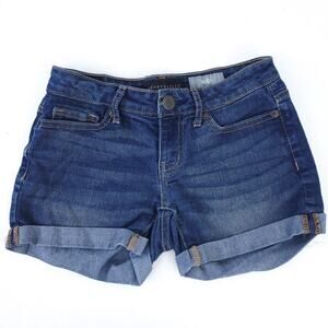 Aeropostale Midi Jean Shorts Size 000 Dark Wash, Rolled Cuff Denim Shorts Summer